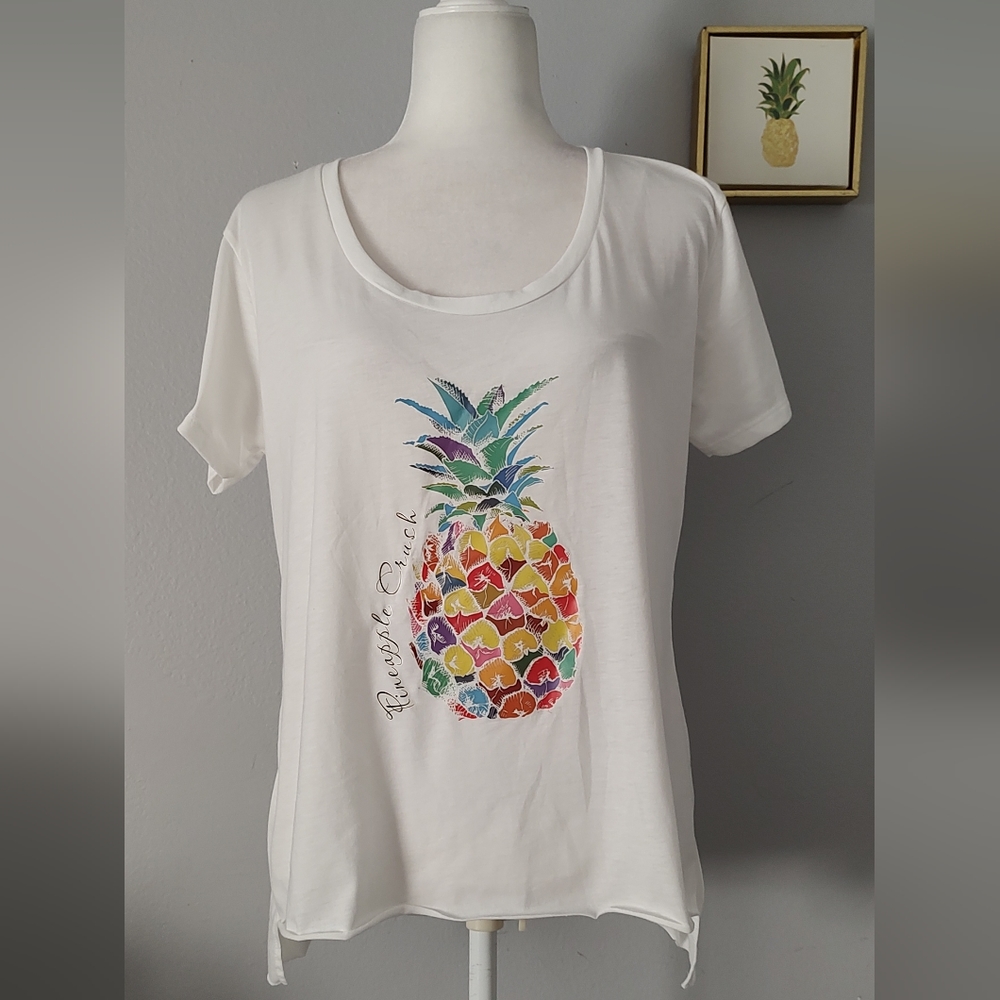 Top Blouse Personalized Pineapple  Next Level Apparel   large White Asimetric